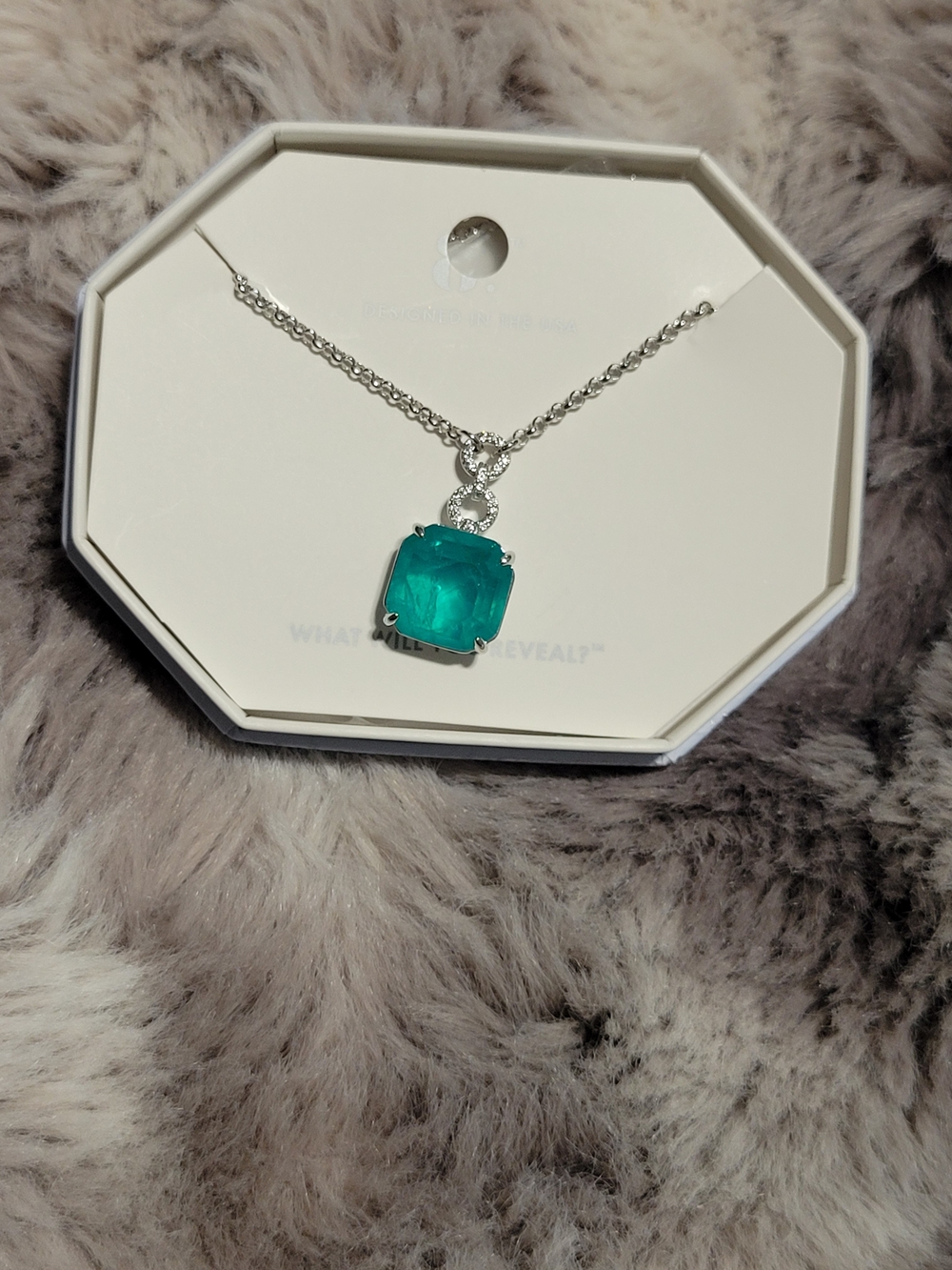 Silver Necklace with Emerald Green Cushion Pendant